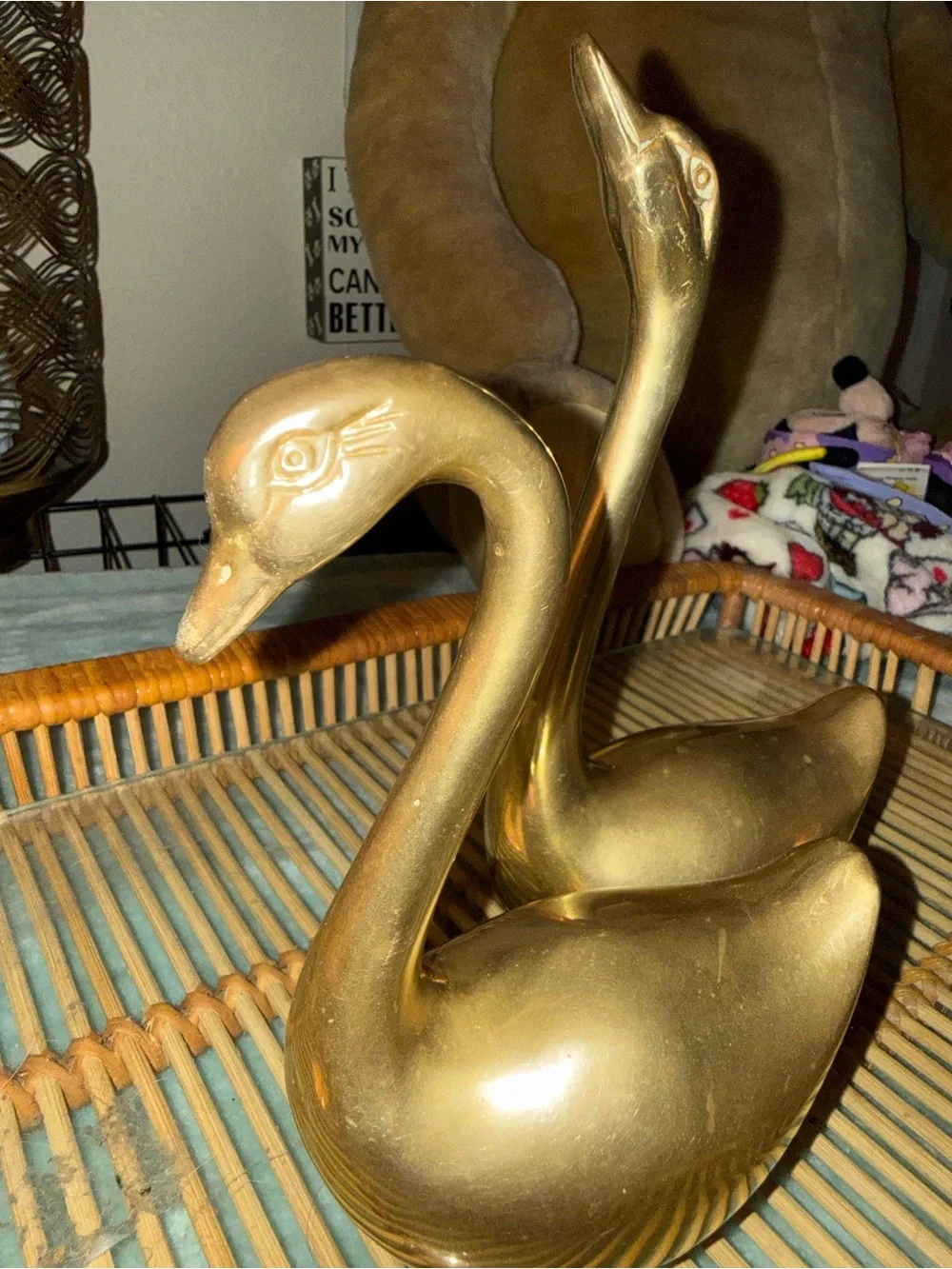 VIntage Brass Swan Figurine Pair - Gold Décor